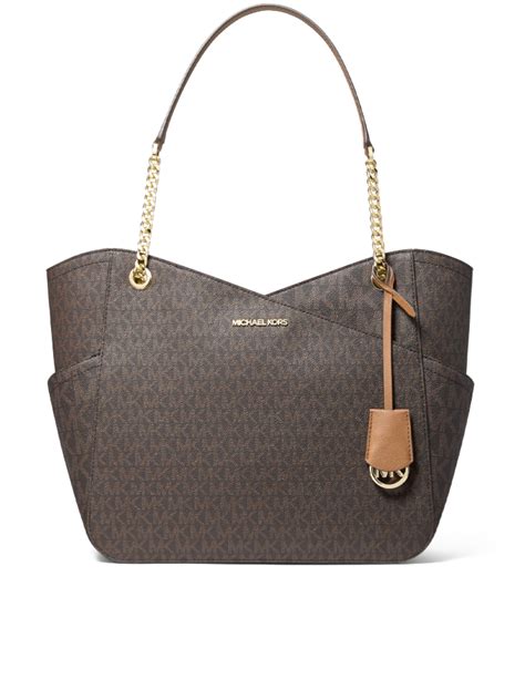 michael kors jet set large logo shoulder bag brown
